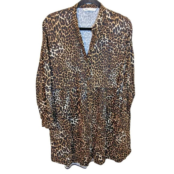 Zara Dresses & Skirts - Zara Animal Print Button Front V-Neck Long Sleeve Viscose Shirt Dress Small